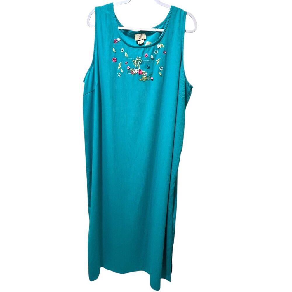 Teddi Women's 2X Turquoise Embroidered Sleeveless Maxi Dress NWT Plus Size